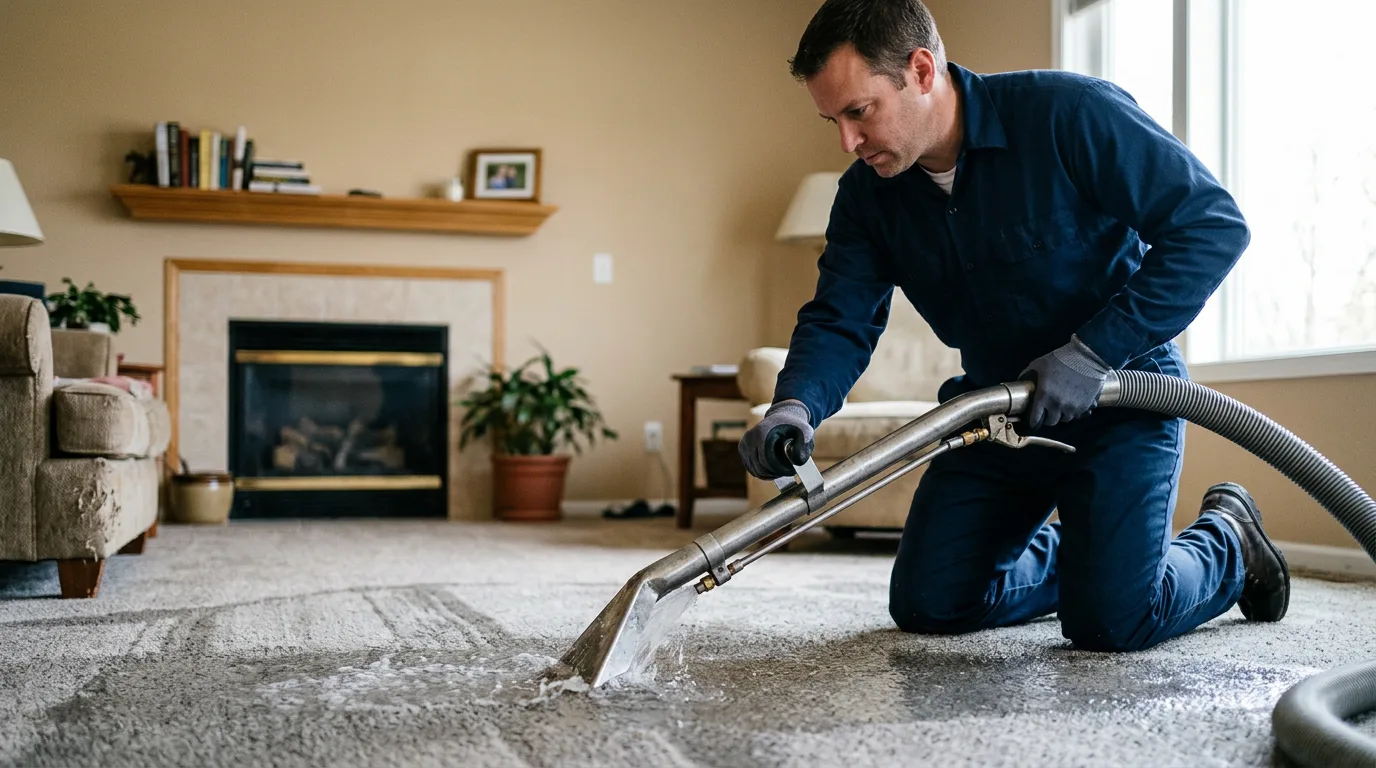 Water damage restoration technician working near Mount Sterling, IL